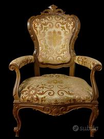 Sedia in tessuto damascato stile Luigi XV 