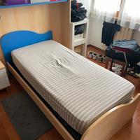 Letto singolo in legno + Rete a doghe + Materasso