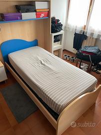 Letto singolo in legno + Rete a doghe + Materasso