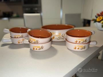 Spaghettiera grande e 6 ciotole in terracotta