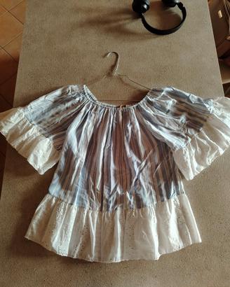 Maglia scollo all'americana in sangallo