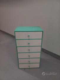 Comodino/cassettiera verde acqua e bianco