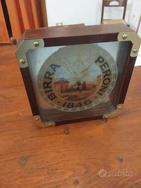 Orologio Sveglia Birra Peroni Anni 80 Legno Vetro