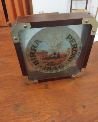 Orologio Sveglia Birra Peroni Anni 80 Legno Vetro