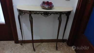 Sedia e consolle vintage in ottone con piano marmo