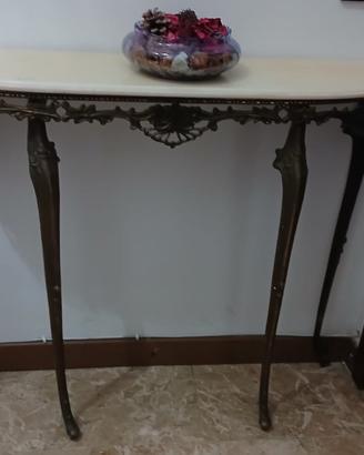 Sedia e consolle vintage in ottone con piano marmo