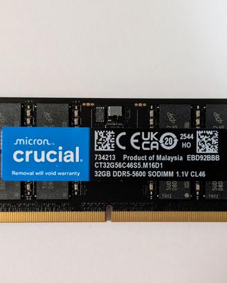 RAM CRUCIAL 32GB DDR5-5600 SODIMM 1.1V CL46