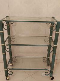 Carrello TV con ruote in ferro battuto e vetro 