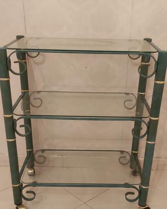 Carrello TV con ruote in ferro battuto e vetro 