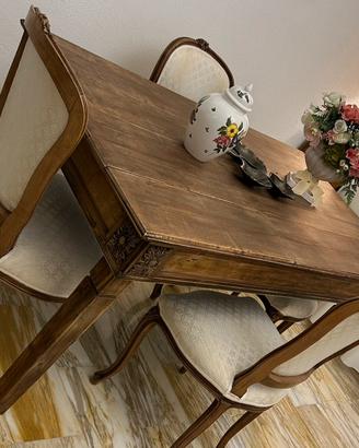 Tavolo Antico + 4 sedie inglesi rinfoderate