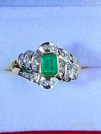 Anello RECARLO Smeraldo colombia diamanti oro18kt