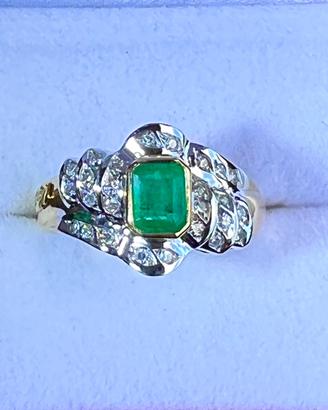 Anello RECARLO Smeraldo colombia diamanti oro18kt