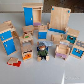 Set Arredi Casa Bambole PlanToys Legno Vintage