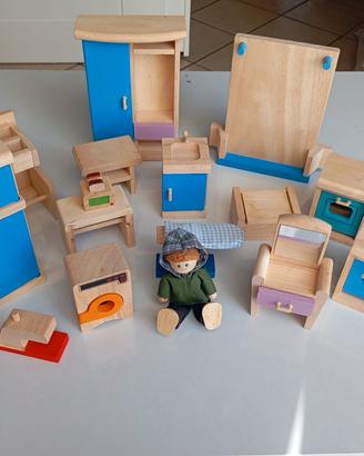 Set Arredi Casa Bambole PlanToys Legno Vintage