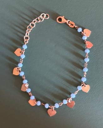 Bracciale con cuori e perlini azzurri