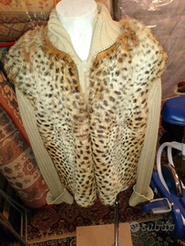 Maglione donna tipo giubbino in lana e leopardo