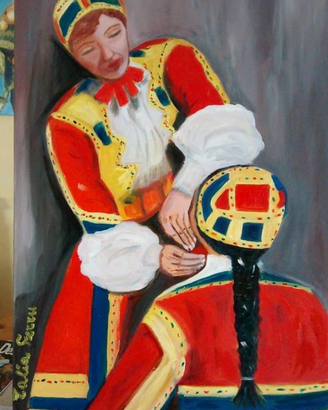 Quadro: ragazze in costume di Desulo, Sardegna