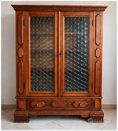 Vetrina antica legno - vetri decorati - 144x50h168