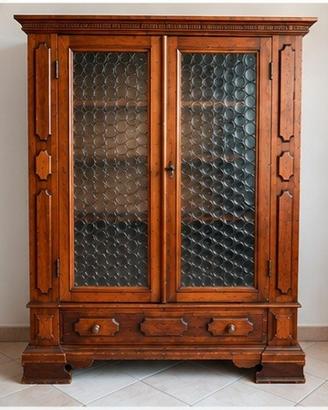 Vetrina antica legno - vetri decorati - 144x50h168