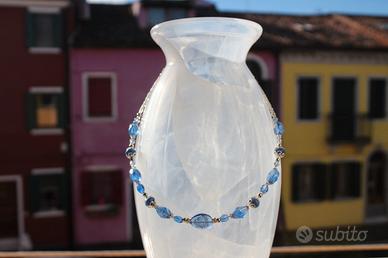collana in perle azurre di vetro di Murano