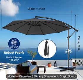 Ombrello da giardino 3.5 mTondo decentrato 350cm