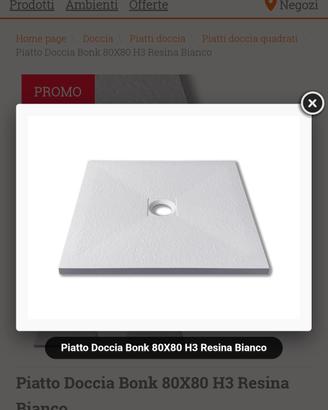 piatto doccia 80x80 h 3 cm, resina bianco