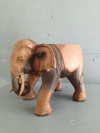  Elefante in Legno Massello Scolpito  