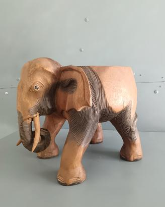  Elefante in Legno Massello Scolpito  