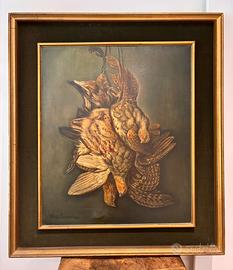 Olio su tela Hans Gaebel 1967.  Carniere di starne
