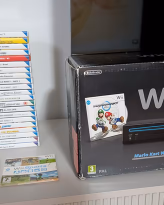 Nintendo Wii Nera + 23 Giochi Wii + 2 volanti Wii