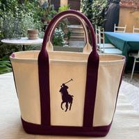 Borsa Ralph Lauren tela cotone panna/bordeaux