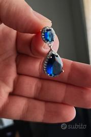 Orecchini a goccia in cristallo di zaffiro chiaro, chiusura a leva in argento sterling - Italia