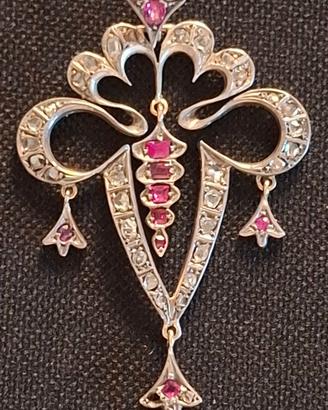 Pendente Lavallière Liberty 1900  Diamanti/ Rubini