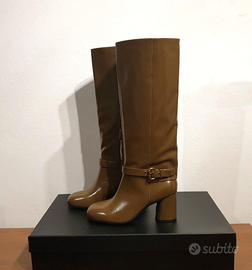 Stivali alti con tacco, pelle, verde, Pinko, n.40