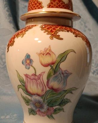Potiche porcellana decoro fiori e oro