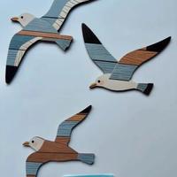 Set 3 Decorazioni murali In legno uccelli marini