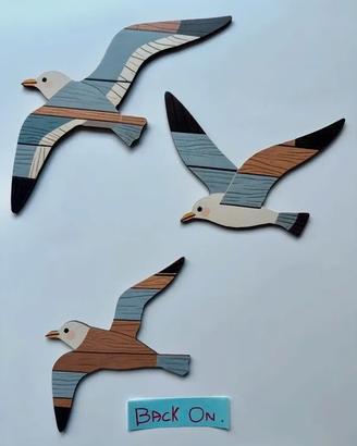 Set 3 Decorazioni murali In legno uccelli marini