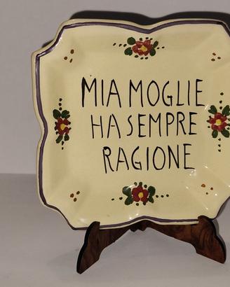 Maiolica Porta oggetti con proverbio italiano 