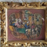 Mini dipinto su pergamena con cornice del 1700