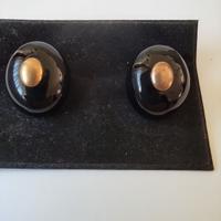 Orecchini Vintage a Clip Cabochon Neri e Oro