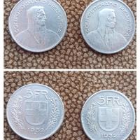 Argento Coppia 5 Franchi Svizzera 1932 Monete