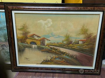 Olio su Tela Paesaggio con Mulino – 80x60 cm