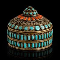 Portagioie tibetano Ghau in ottone e pietre