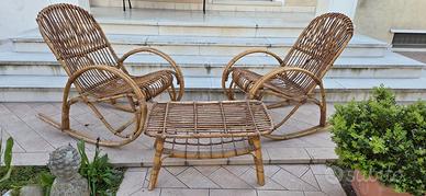 Set Vintage Rattan e Midollino - 2 Sedie a Dondolo