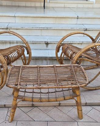Set Vintage Rattan e Midollino - 2 Sedie a Dondolo