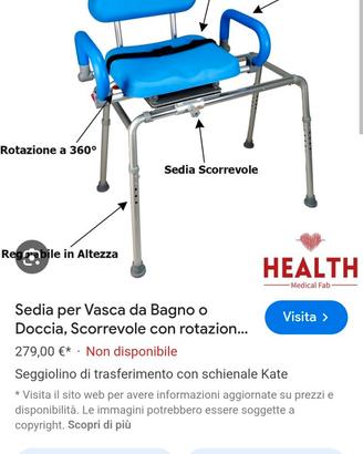 Sedia doccia per disabile più carrello ascellare