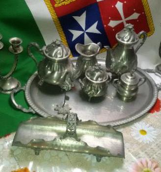 Peltro-Grande Servizio da The,Caffe`+Portadolci