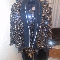 completo nero giacca e gonna lunga paillettes