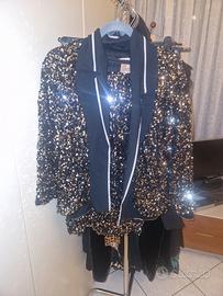 completo nero giacca e gonna lunga paillettes