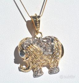 Collana  oro 18kt pendente elefantino e diamanti